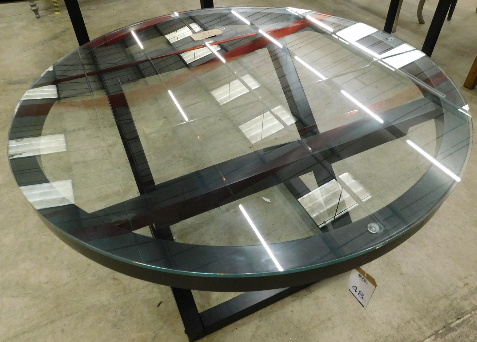 Eichholtz “Black Satin” Circular Table With Plate Glass Top Above Deep Frieze & “X” Stretcher - Image 2 of 2