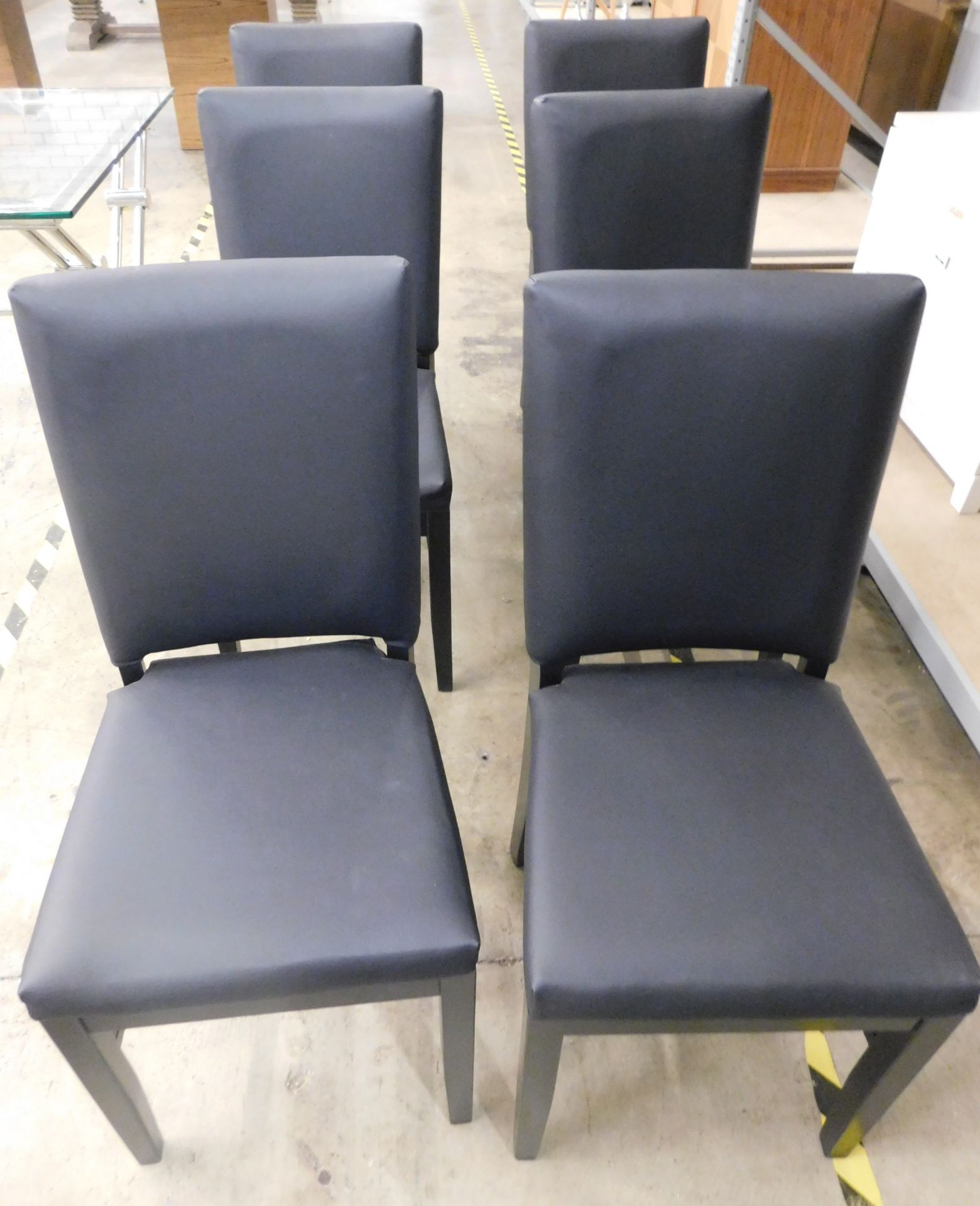 Set Of Six Jamesons Bespoke Black Leather Dining Chairs, Ebonised Effect Frames (Approximate - Image 2 of 2