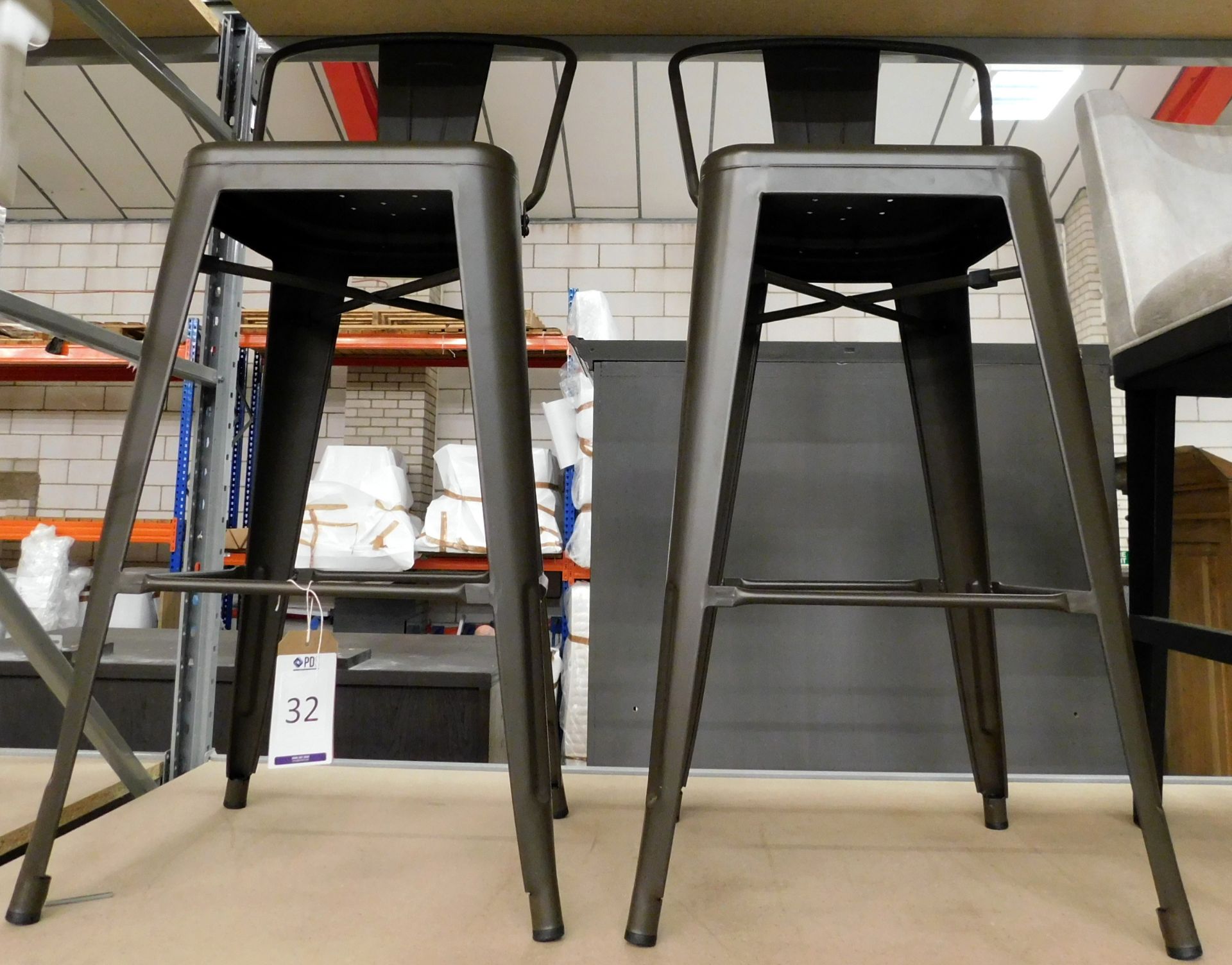 Two Coach House Industrial Bar Stools With Tapering Supports & Tubular Stretcher Rails ( - Image 2 of 2