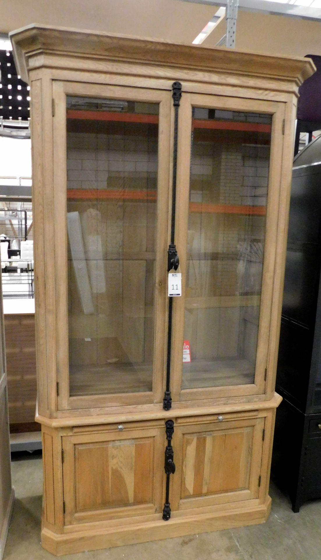 Coach House RNG Medium Oak Display Cabinet With Step Pediment, Twin Glazed Doors Enclosing