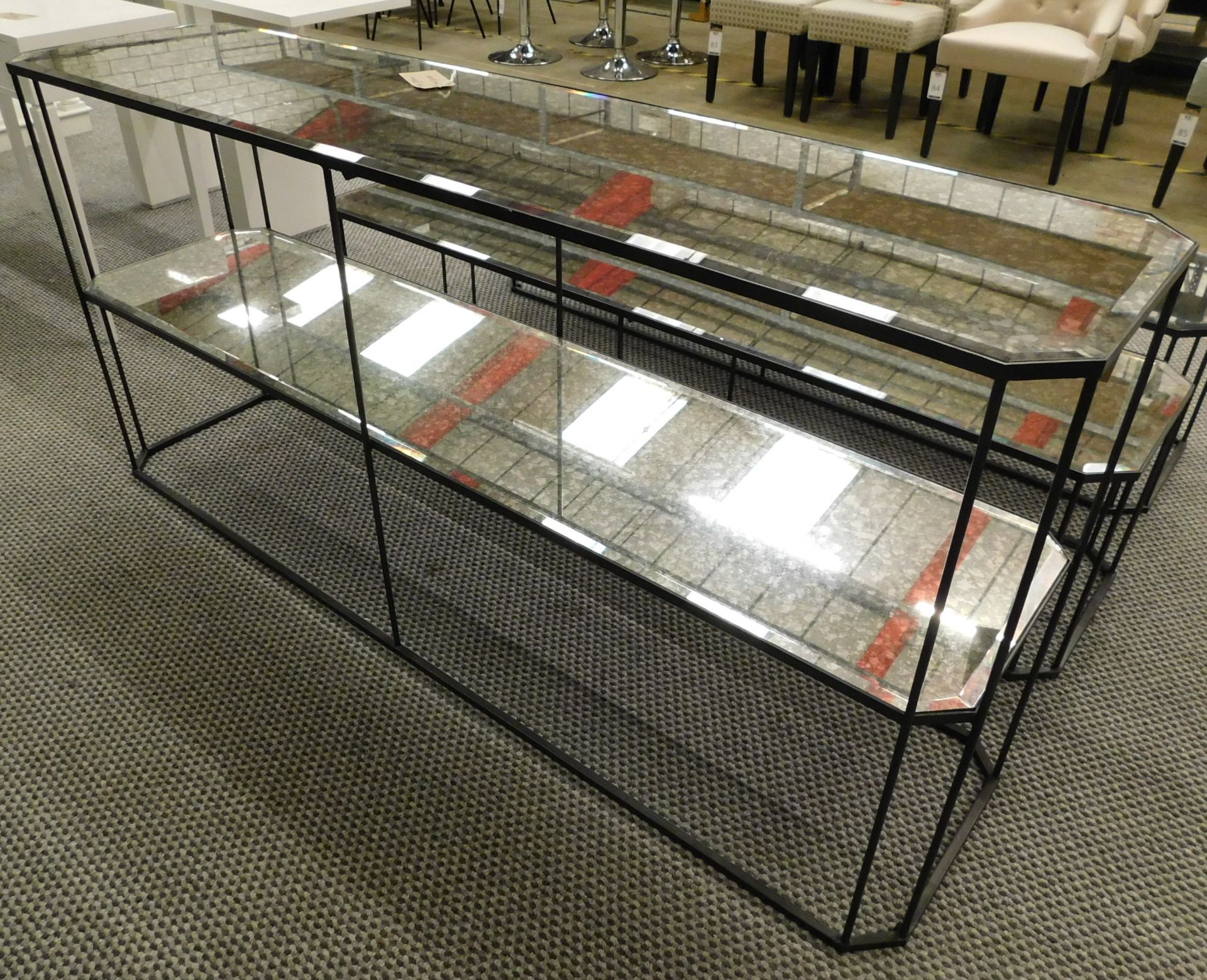 ‘Fancy’ Two Tier Mirrored Wrought Metal Effect Framed Console Table With Canted Corners (Approximate - Image 2 of 2