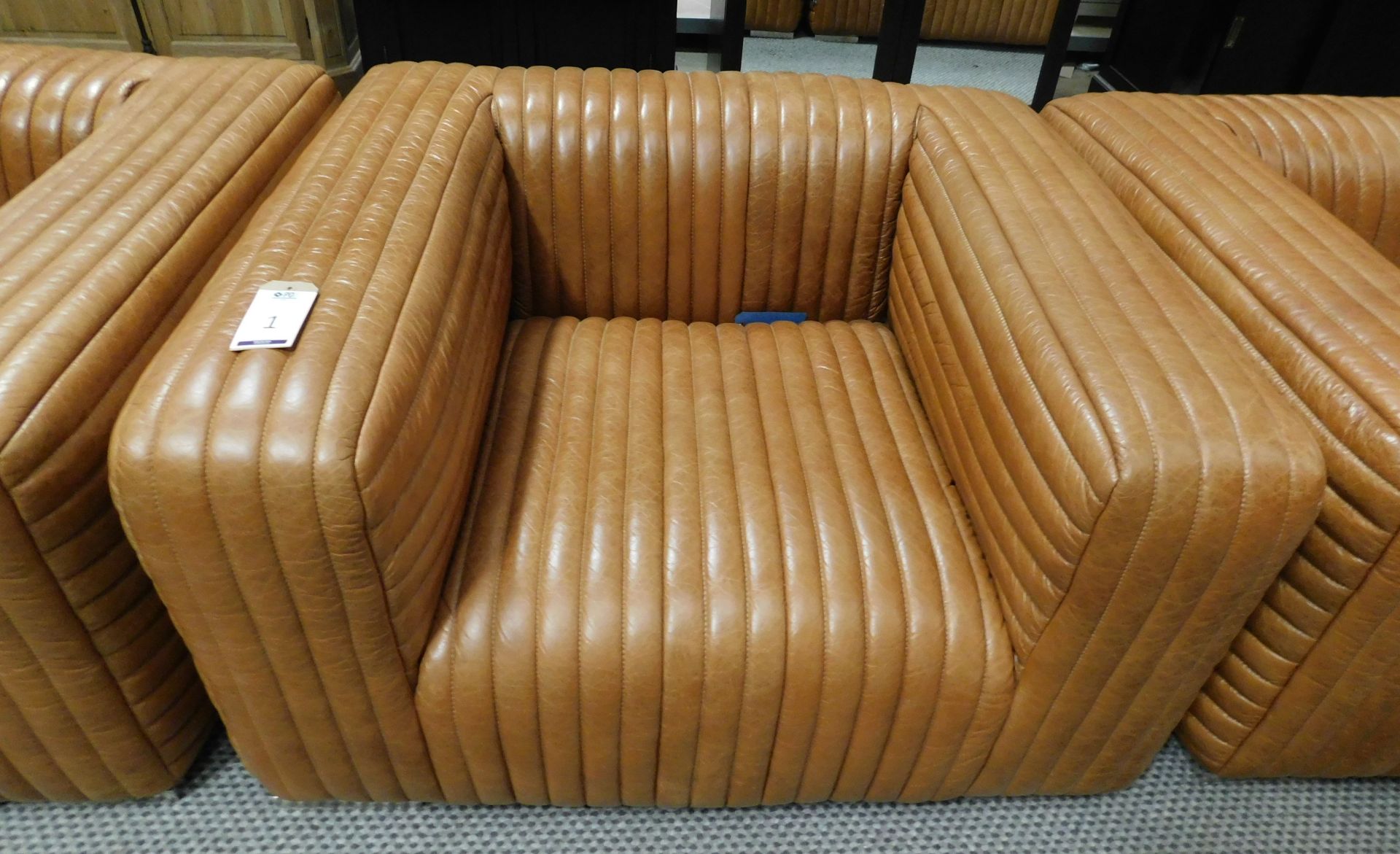 Coach House “Awesome” Ribbed Tan Leather Settee With Two Matching Armchairs - Image 2 of 5