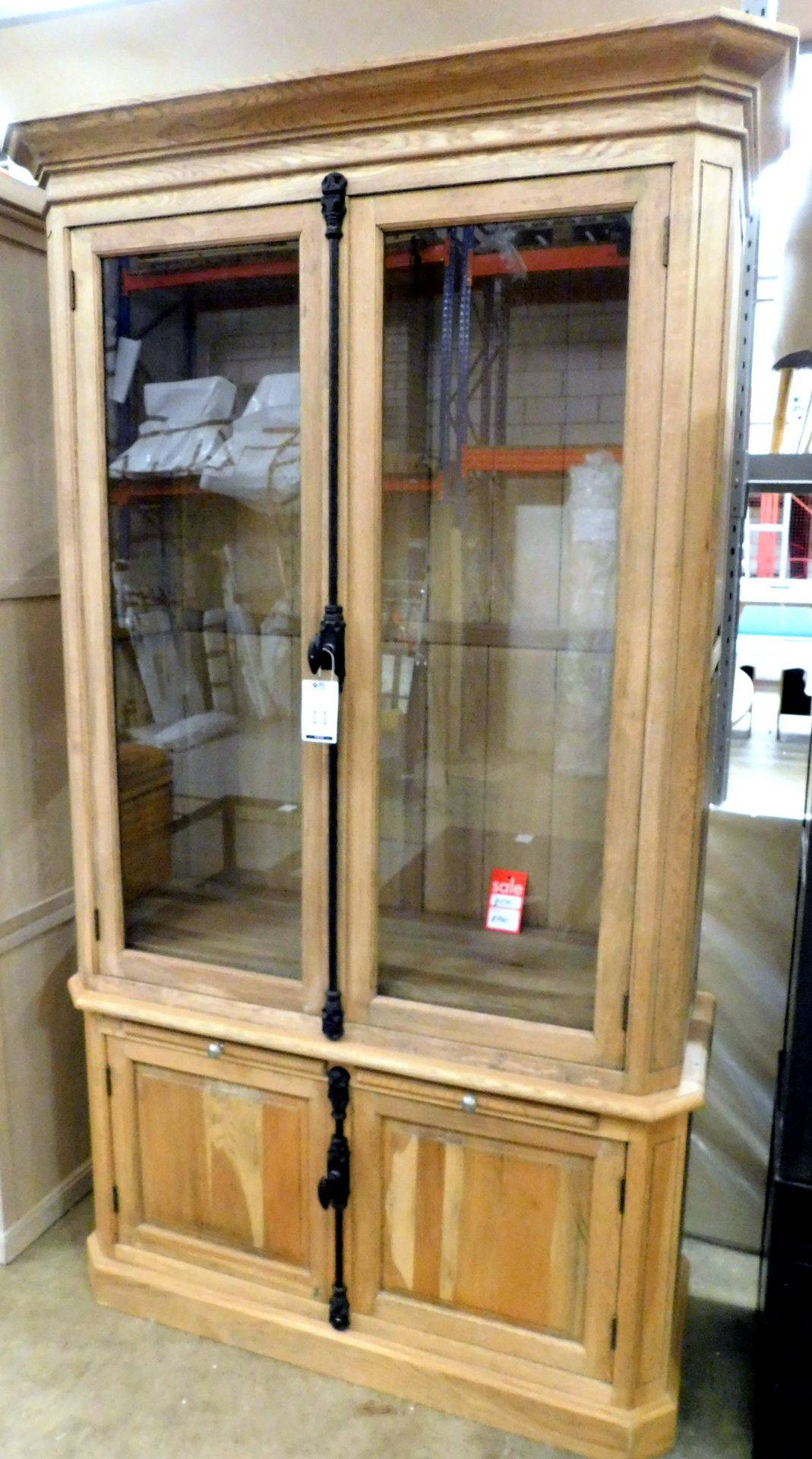 Coach House RNG Medium Oak Display Cabinet With Step Pediment, Twin Glazed Doors Enclosing - Image 3 of 3