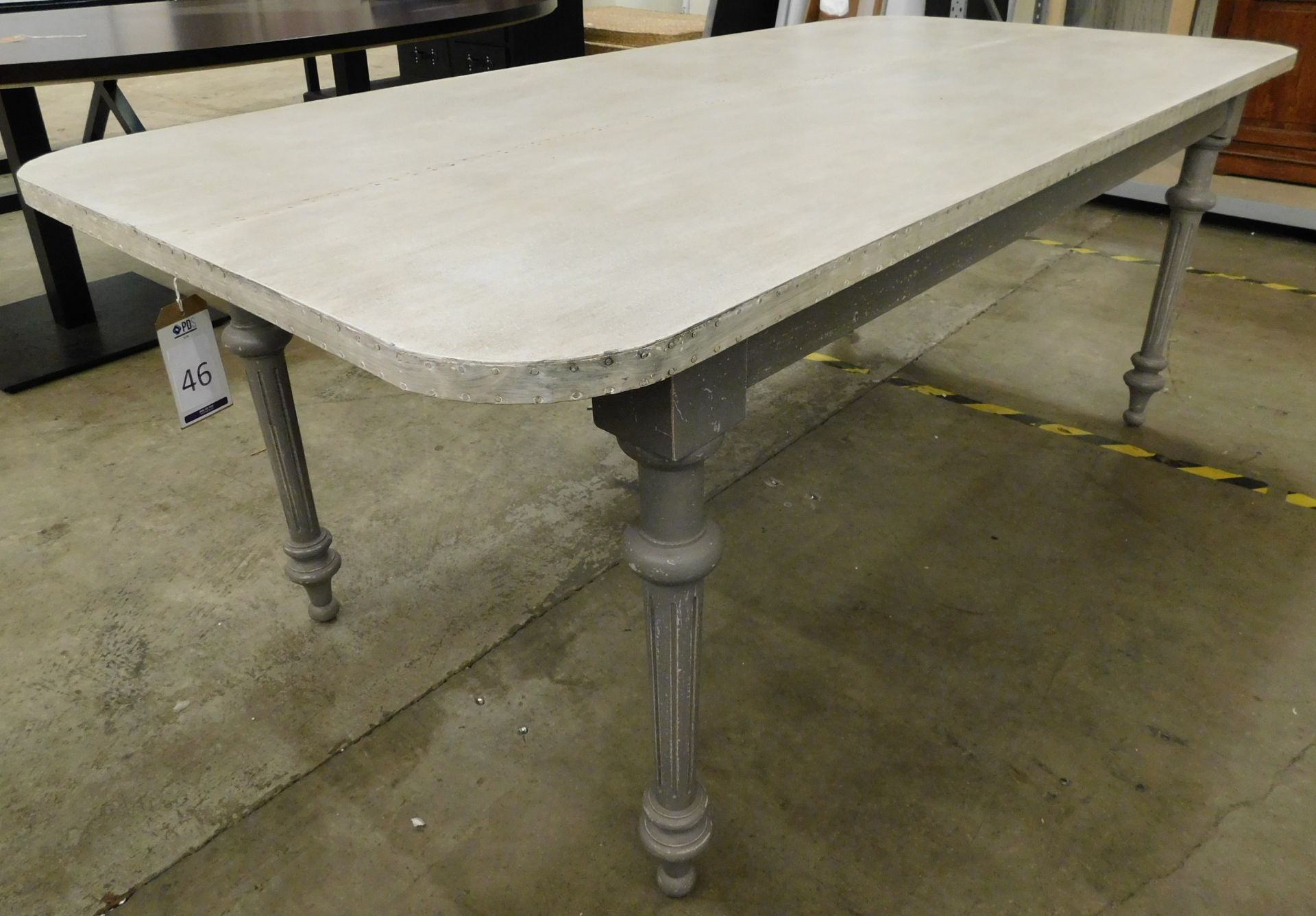 Coach House Zinc Effect Top Dining Table On Turned, Reeded & Tapering Supports(Approximate Retail £