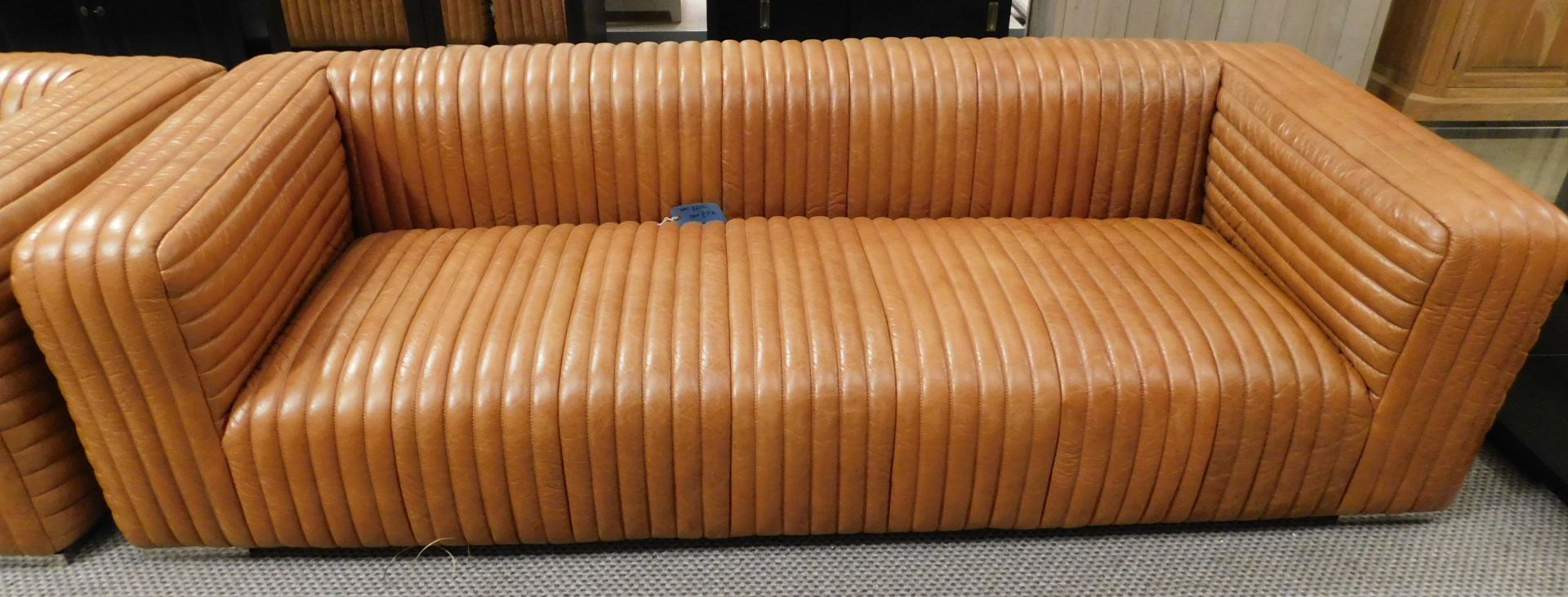 Coach House “Awesome” Ribbed Tan Leather Settee With Two Matching Armchairs - Image 5 of 5