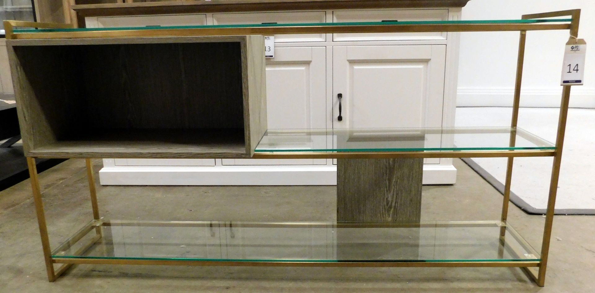 Gilmore Space Brass Effect Framed Console Unit Fitted 3 Plate Glass Shelves (Approximate Retail £ - Image 2 of 2