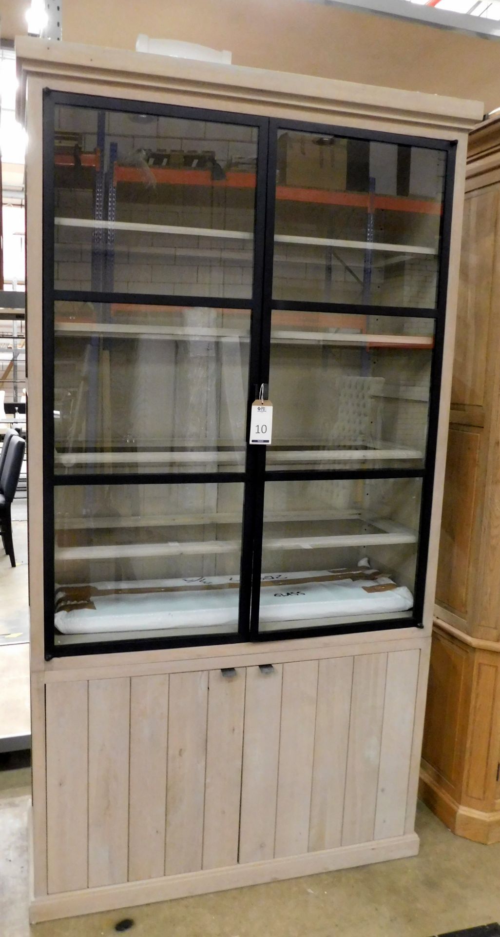 Charrell Lancaster Washed Wood Effect Display Cabinet With Step Pediment, Glazed Twin Doors