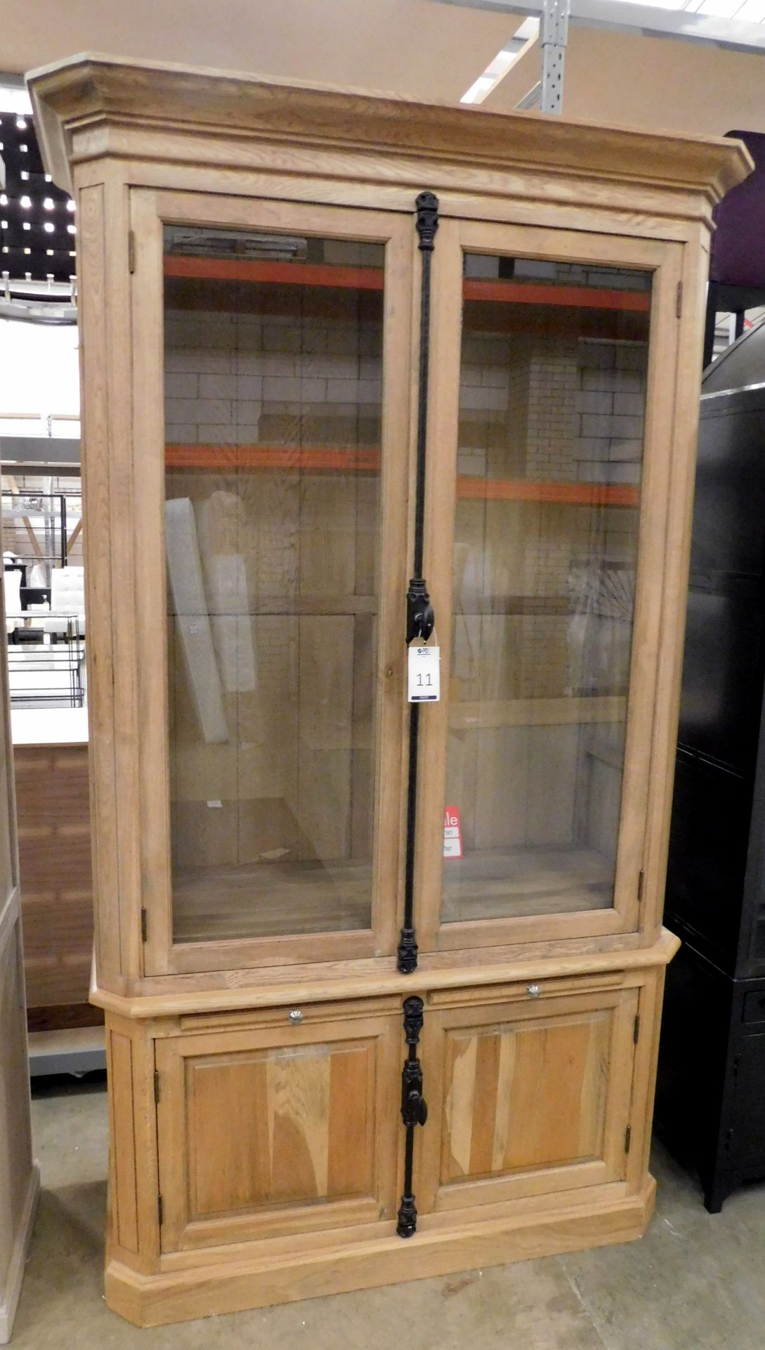 Coach House RNG Medium Oak Display Cabinet With Step Pediment, Twin Glazed Doors Enclosing - Image 2 of 3