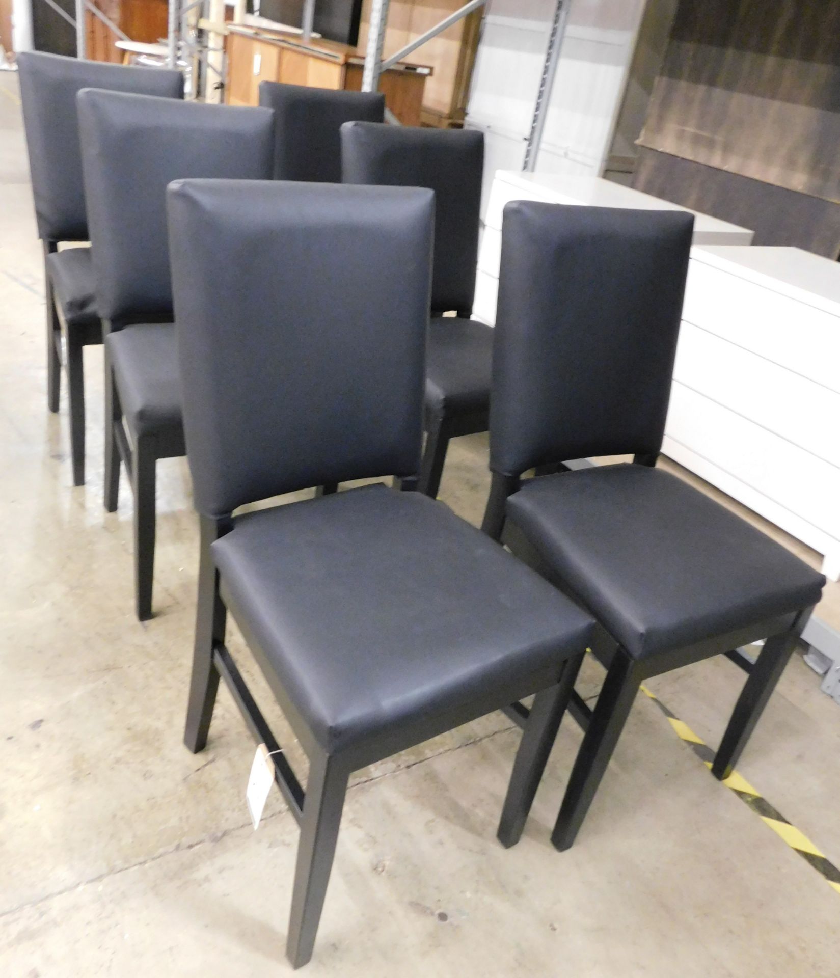 Set Of Six Jamesons Bespoke Black Leather Dining Chairs, Ebonised Effect Frames (Approximate