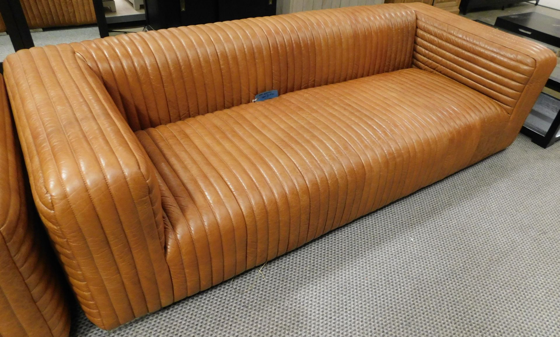 Coach House “Awesome” Ribbed Tan Leather Settee With Two Matching Armchairs - Image 4 of 5