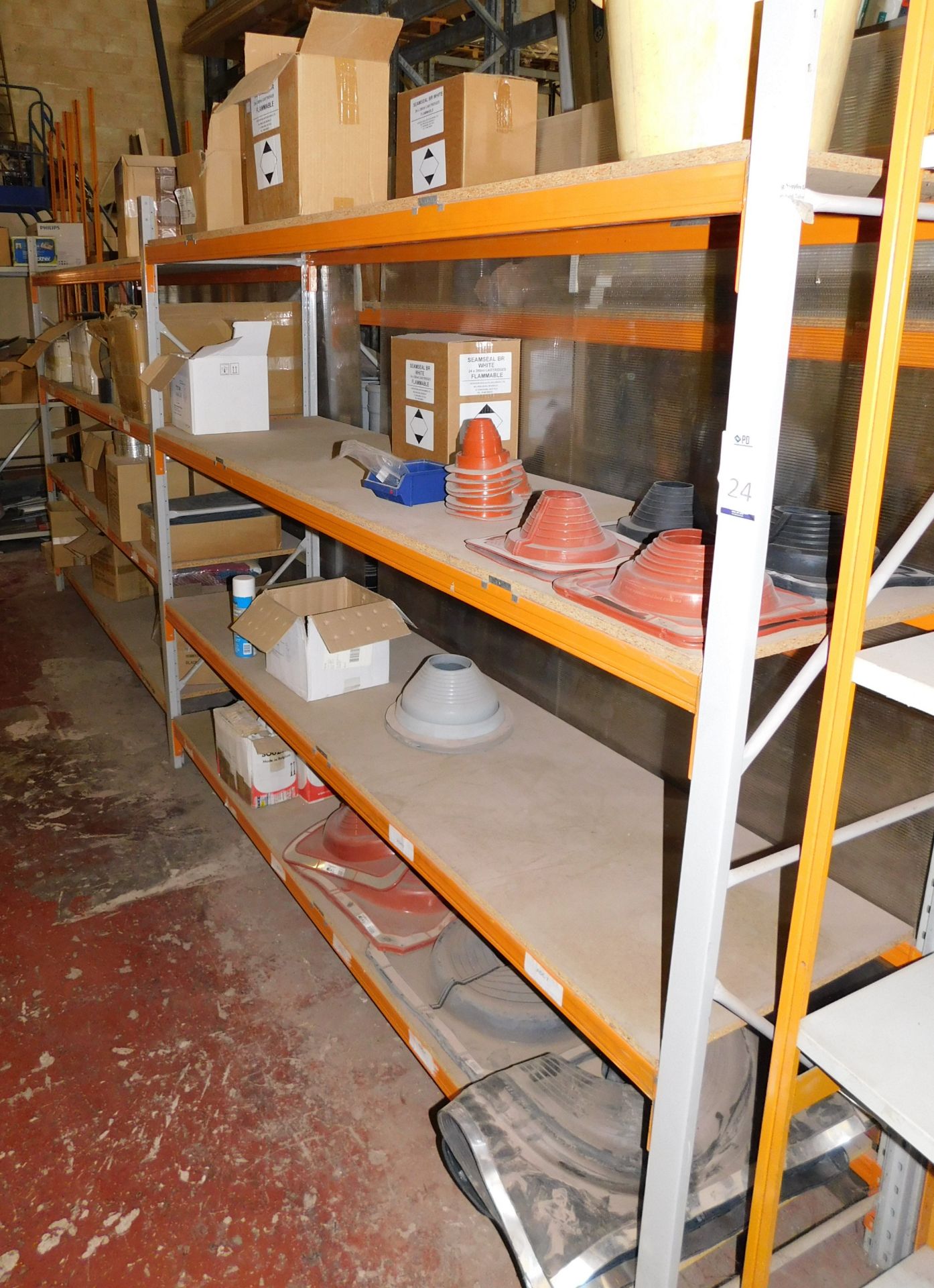 Four Bays of Lightweight Boltless Shelving with Six 2m Uprights & Thirty Two Cross Beams (Collection