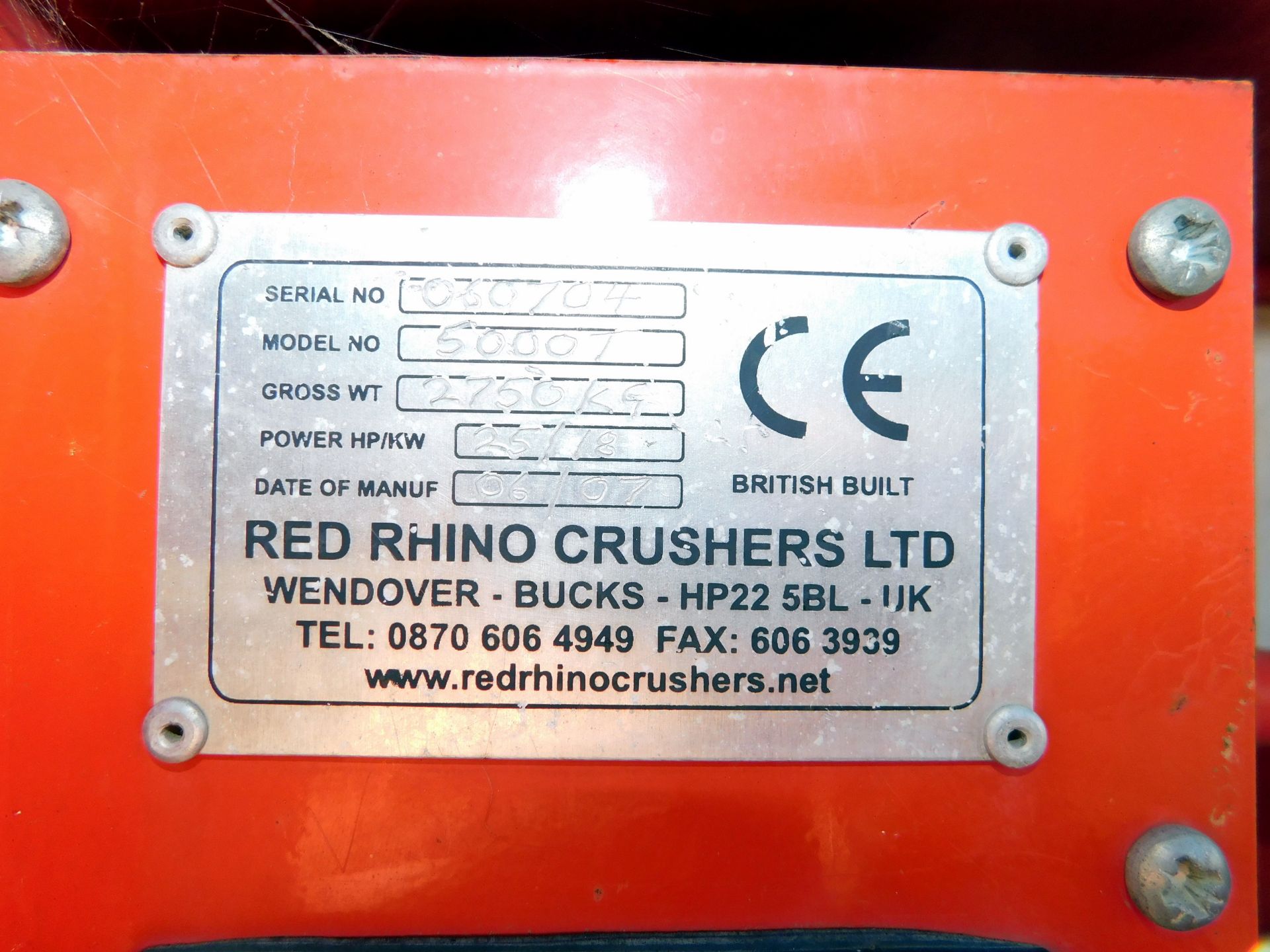 Red Rhino 5000T Crusher, serial number 060704 (2007) (Located Milton Keynes, Viewing by - Image 11 of 15