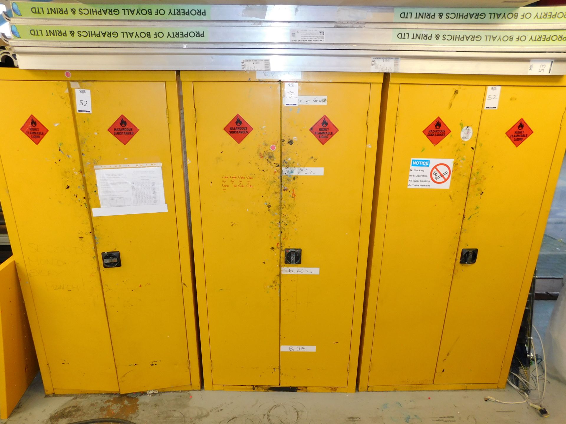 3 Fire Resistant Double Door Cabinets & Contents to Include Quantity of Screen Printing