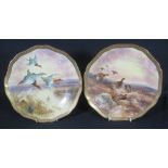 PAIR OF CAULDON LIMITED ENGLAND PORCELAIN CABINET PLATES painted and signed by J.