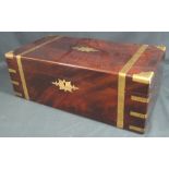 VICTORIAN MAHOGANY BRASS BOUND WRITING BOX opening to reveal writing surface,
