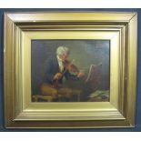 A AUSTEN (British 19th Century), 'The Violinist', signed, oils on artists board. 10 x 24cm approx.