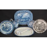 COLLECTION OF 19TH CENTURY TRANSFER PRINTED WELSH POTTERY ITEMS to include: a pair of Dillwyn & Co