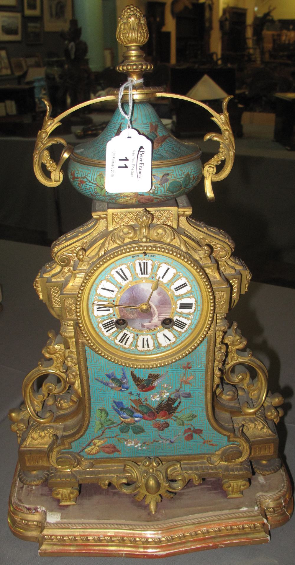 19TH CENTURY FRENCH ORMOLU TWO TRAIN MANTEL CLOCK in classical design with porcelain urn shaped - Image 2 of 7