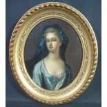 ATTRIBUTED TO SIR PETER LELY (German 1618-1680), 'Portrait of a lady', oils on oak panel, oval.