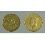 GEORGE III GOLD SOVEREIGN 1820 and a George IV gold sovereign 1826. (2) (B.P. 24% incl.