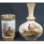 ROYAL WORCESTER PORCELAIN BOTTLE VASE hand painted and signed by James Stinton and decorated with a
