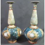 PAIR OF ROYAL DOULTON STONEWARE POTTERY ONION SHAPED BALUSTER VASES with extended baluster necks