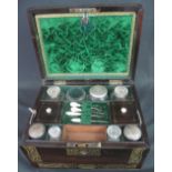 19TH CENTURY CAMPAIGN STYLE ROSEWOOD BOULLE WORK TRAVELLING LADIES VANITY BOX,