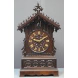 19TH CENTURY BAVARIAN STAINED GOTHIC DESIGN TWO TRAIN AUTOMATON MANTEL CLOCK the case overall with