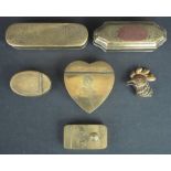 A COLLECTION OF MAINLY BRASS TOBACCO AND SNUFF BOXES to include;