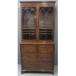 19TH CENTURY MAHOGANY TWO STAGE SECRETAIRE BOOKCASE having moulded cornice above two glazed doors