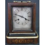 FRENCH 19TH CENTURY TWO TRAIN ROSEWOOD MANTEL CLOCK cased with satinwood stringing and foliate