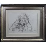 VALERIE GANZ RCA (WELSH 1936-2015), portrait of a miner smoking, signed by the artist, charcoal.