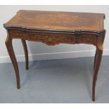 19TH CENTURY FRENCH DESIGN BREAK FRONTED INLAID KINGWOOD AND WALNUT FOLD OVER CARD TABLE overall