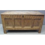 18TH CENTURY WELSH PALE OAK COFFER having loose moulded edge top above four rectangular fielded