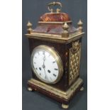 19TH CENTURY GILT METAL MOUNTED TORTOISESHELL VENEERED TWO TRAIN BRACKET CLOCK having stepped hood