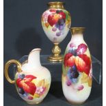 A GROUP OF ROYAL WORCESTER PORCELAIN ITEMS all signed by Kitty Blake and decorated with autumn