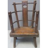 UNUSUAL WELSH PRIMITIVE CHILD'S CHAIR OR BACK STOOL having pierced splat to the back with bentwood