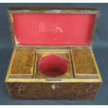 EARLY 19TH CENTURY BURR WALNUT TEA CADDY of rectangular form,