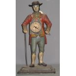 19TH CENTURY GERMAN POLYCHROME SPELTER FIGURE OF A CLOCK PEDDLER or a clock seller figure with