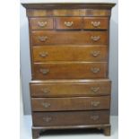 LATE 18TH CENTURY WELSH OAK TWO STAGE TALL BOY CHEST UPON CHEST having moulded cornice above