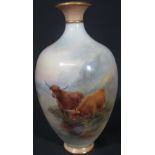 ROYAL WORCESTER PORCELAIN OVOID VASE, painted and signed by H.