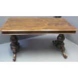 EARLY VICTORIAN ROSEWOOD RECTANGULAR LIBRARY TABLE having moulded edge top above waisted baluster