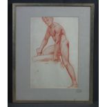 LAWRENCE PRESTON ARCA (BRITISH 1880-1960), male nude, red charcoal or red crayon, 38 x 26cm approx.