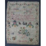 SMALL 18TH CENTURY SAMPLER by Ann Kimbell 1786,