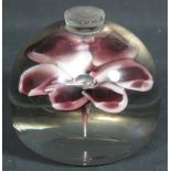 VENINI MURANO ART GLASS CANDLE HOLDER, inset with a violet flower head,