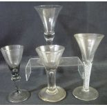 FOUR 18TH/19TH CENTURY DRINKING GLASSES to include; large bell shaped glass,