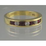 18CT RUBY AND DIAMOND HALF ETERNITY STYLE RING.
