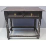 17TH CENTURY OAK SIDE TABLE the planked moulded edge top above single frieze drawer with two