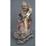 CHINESE CARVED STAINED AND GILDED WOODEN STATUE OF THE DEITY SHOU-LAO,