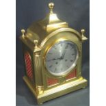 19TH CENTURY GILT BRONZE 8 DAY BRACKET CLOCK in Georgian style with arch top, ball finials,